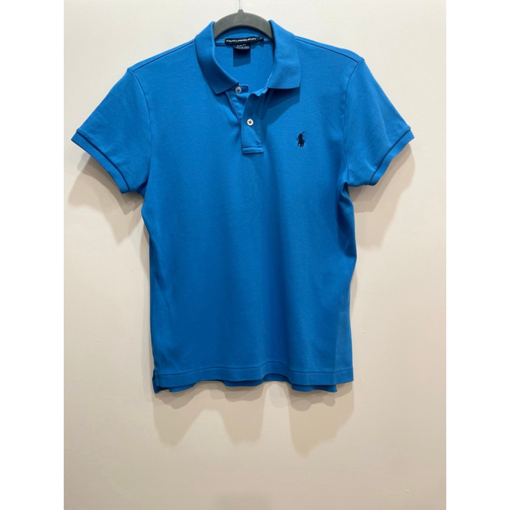 Vintage Ralph Lauren Sport Polo Shirt L Slim Blue Preppy Pickleball Tennis